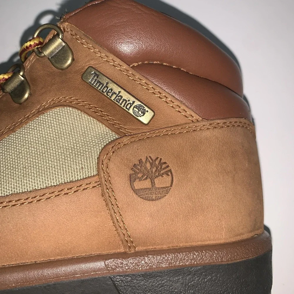 Timberland Field Boots Boys Size 1 Brown Nubuck Canvas Hiking Trail A75163